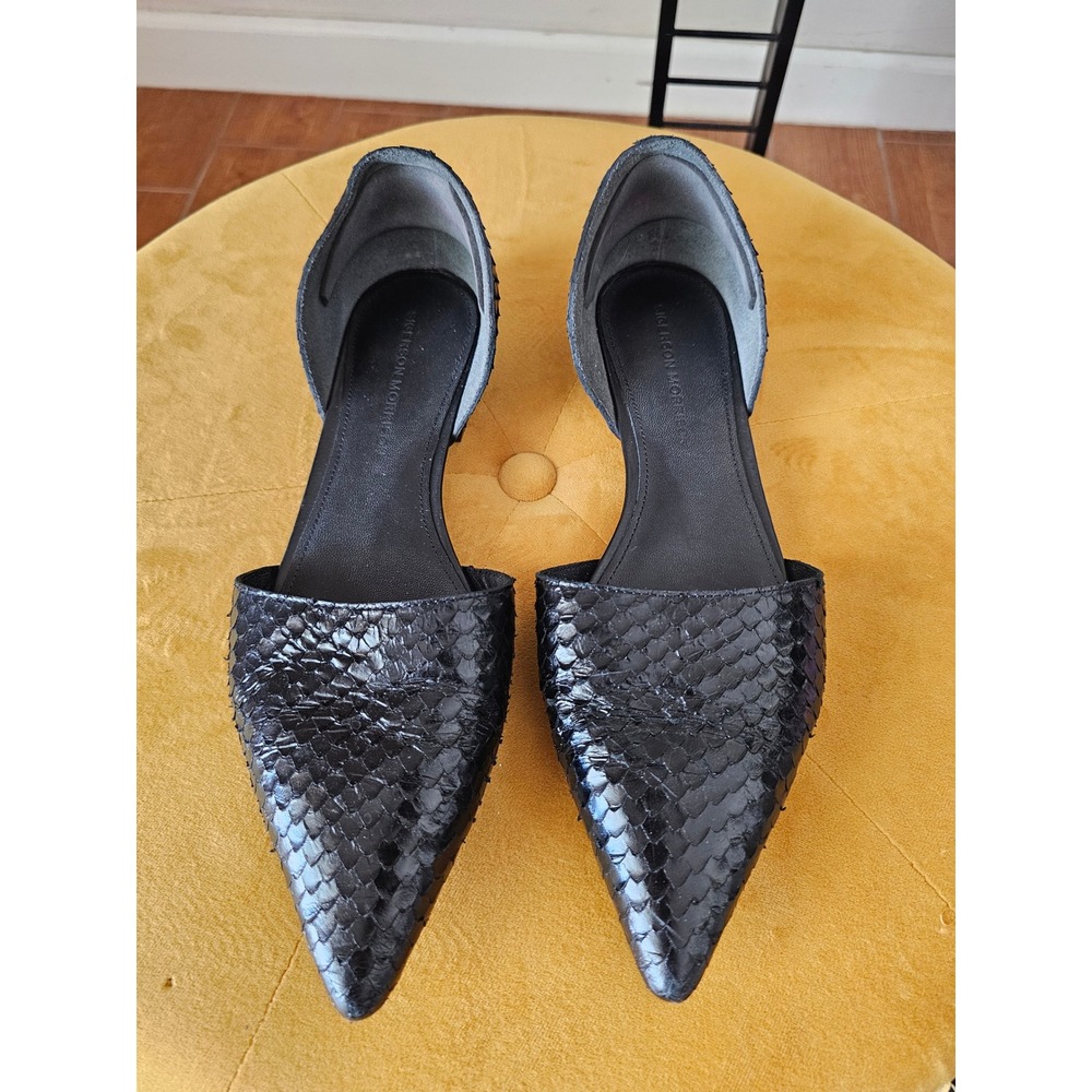 Sigerson Morrison Black Snakeskin Embossed Leather Point Toe d'Orsay Flats 9.5 B